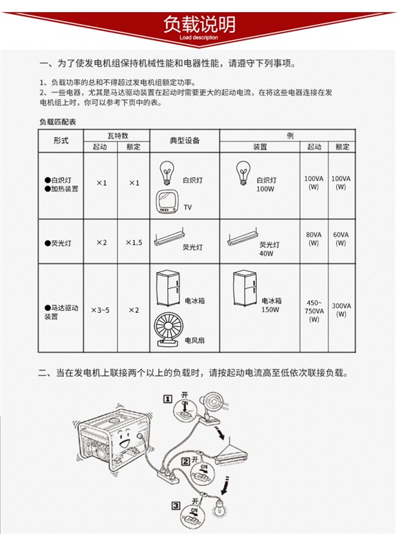 单相2kw柴油发电机负载说明