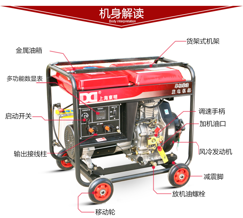 单相7kW柴油发电机机身解读