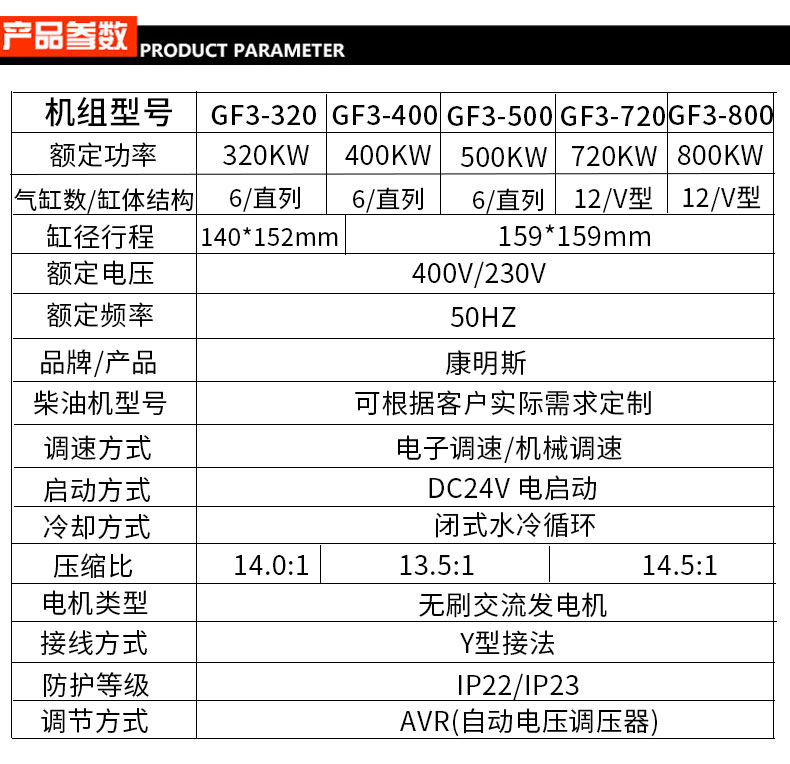 康明斯300-800kw柴油发电机参数